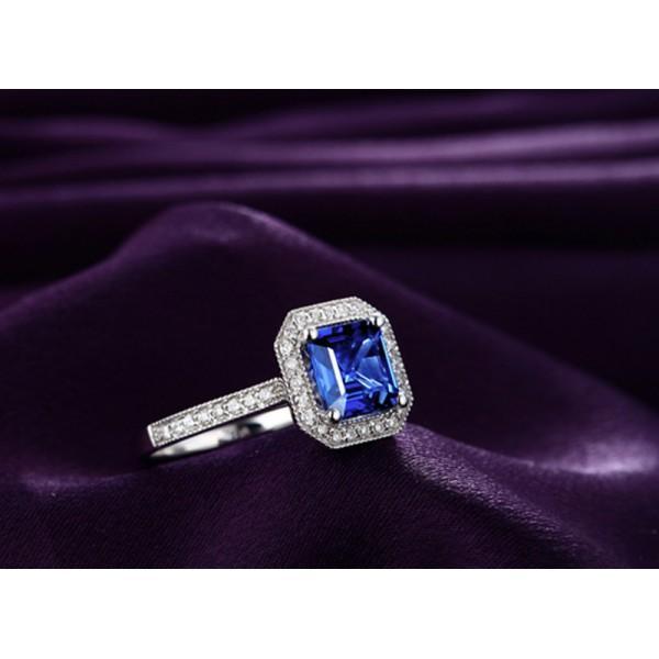 Antique 1 Carat Princess Cut Sapphire and Diamond Engagement Ring