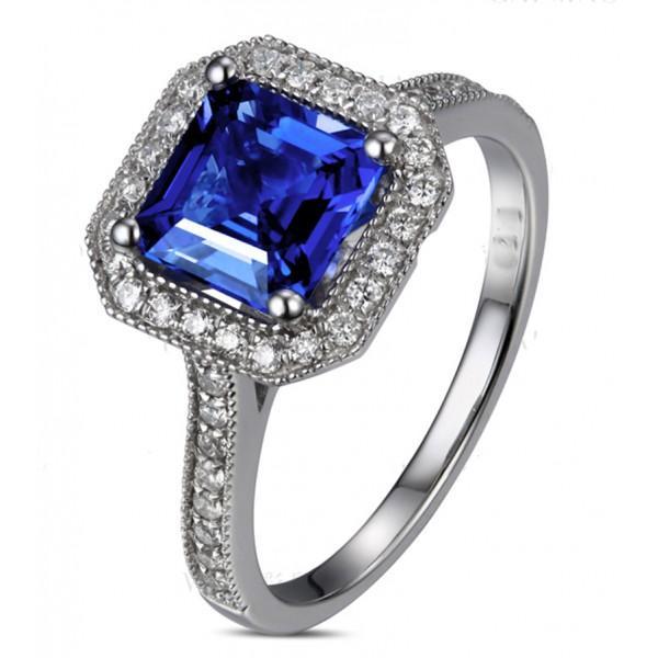 Antique 1 Carat Princess Cut Sapphire and Diamond Engagement Ring