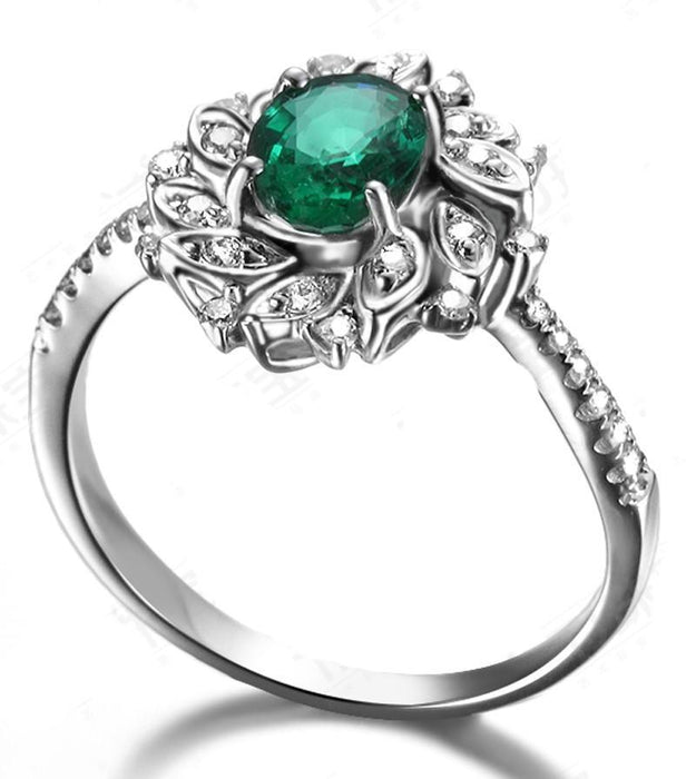 Antique Floral 1.50 Carat Emerald and Diamond Engagement Rin