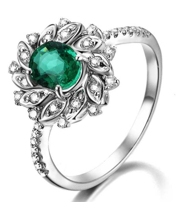 Antique Floral 1.50 Carat Emerald and Diamond Engagement Rin