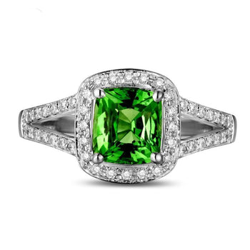 Beautiful 2 Carat Cushion Cut Emerald and Diamond Halo Engagement Ring