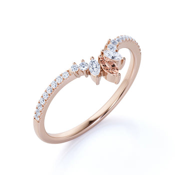 0.75 Carat Marquise Cut Morganite & Diamond Stacking Wedding Band in Rose Gold