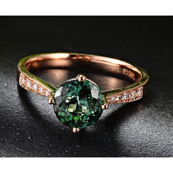 Classic 1 Carat Green Emerald and Diamond Rose Gold Engagement Ring