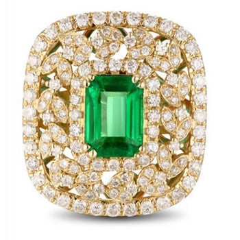 Designer 2 Carat Emerald and Diamond Engagement Ring
