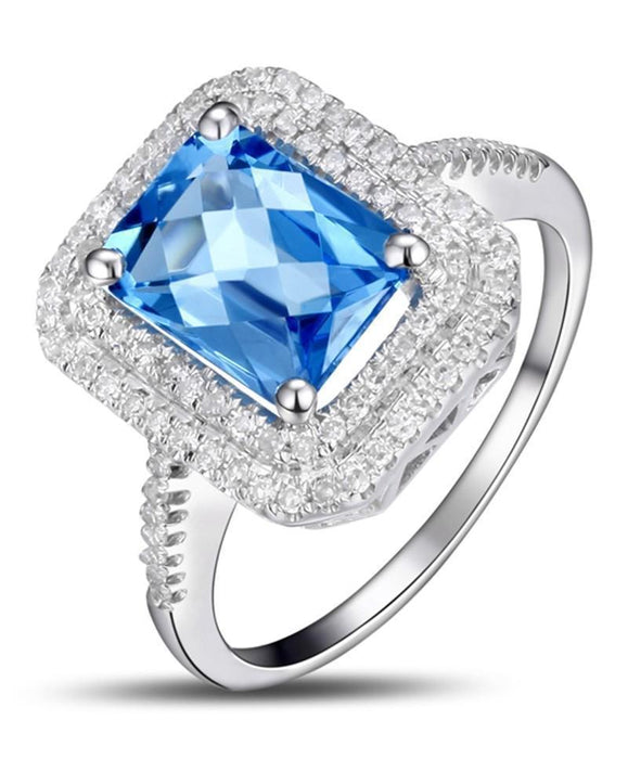 Designer 2 Carat Emerald Cut Sapphire and Diamond Double Halo Engagement Ring