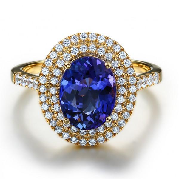 Designer 3 Carat Double Halo Sapphire and Diamond Engagement Ring
