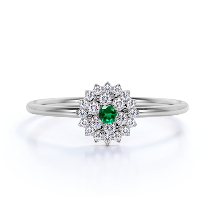 Stunning Flower Shape Emerald and Diamond Stacking Ring in Rose Gold