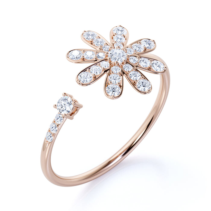 Dazzling Flower Mini Stacking Ring with Round Diamonds in Rose Gold