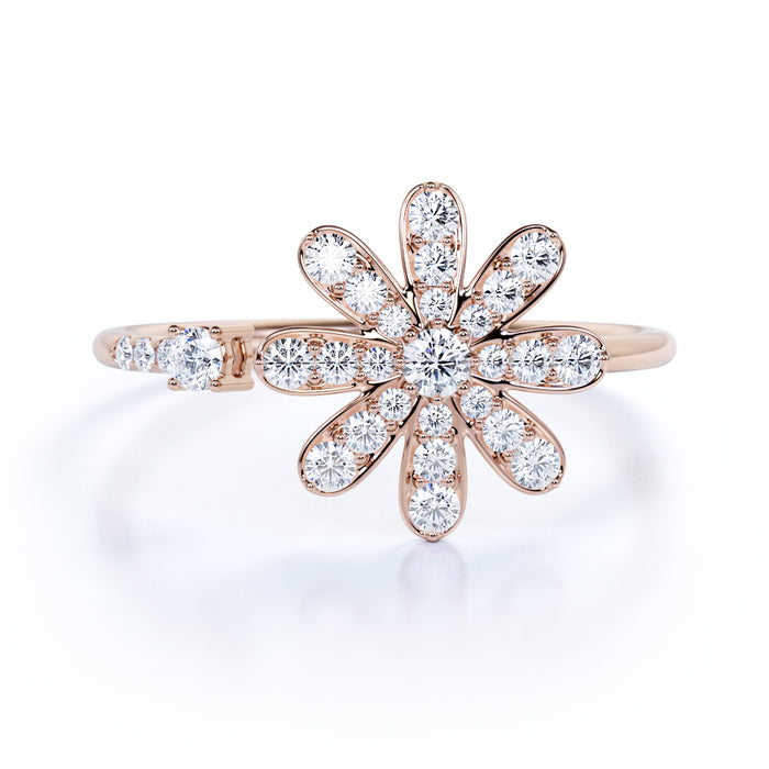 Dazzling Flower Mini Stacking Ring with Round Diamonds in Rose Gold