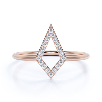 Geometric Minimalist Stacking Ring with Round Diamonds in Rose Gold