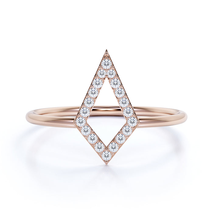 Geometric Minimalist Stacking Ring with Round Diamonds in Rose Gold