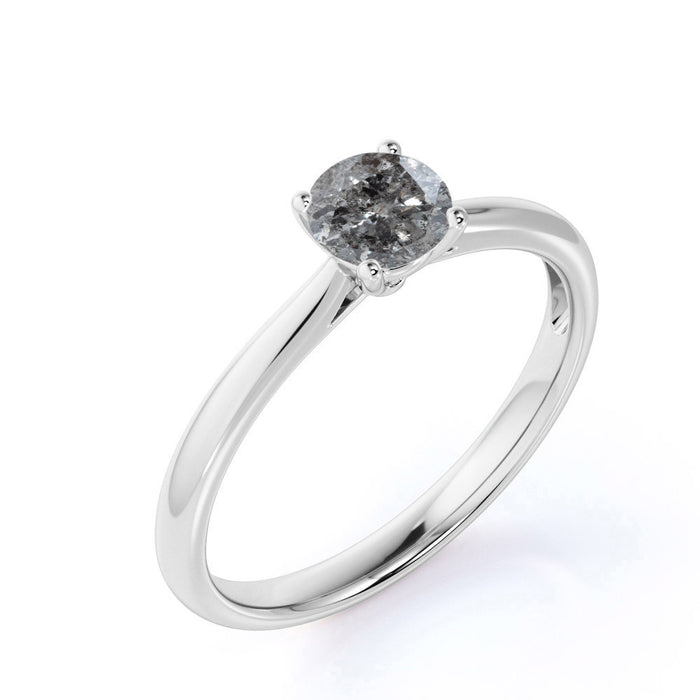 1 Carat Round Cut Real Salt and Pepper Diamond 4 Prong Solitaire Engagement Ring in White Gold