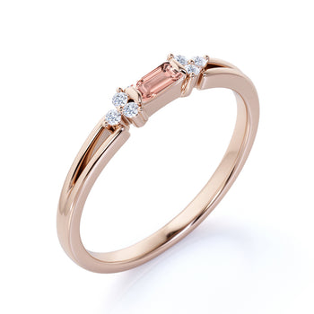 1.5 Carat Pink Emerald Cut Morganite and Diamond Split-Shank Cluster Promise Ring in Rose Gold