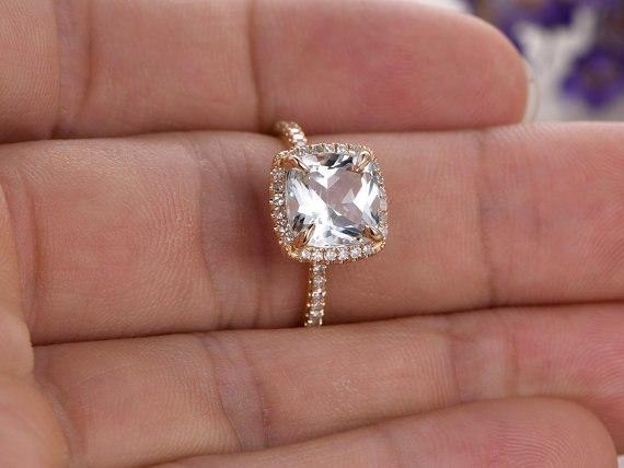 1.50 Carat Cushion White Topaz and Diamond Engagement Ring in Yellow Gold
