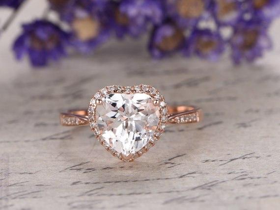 1.50 Carat Heart Shape White Topaz and Diamond Engagement Ring in