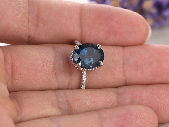 1.50 Carat Oval London Blue Topaz and Diamond Half Infinity Engagement Ring in White Gold