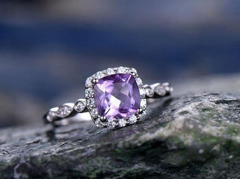1.25 Carat Purple Amethyst and Diamond art deco engagement ring in White Gold