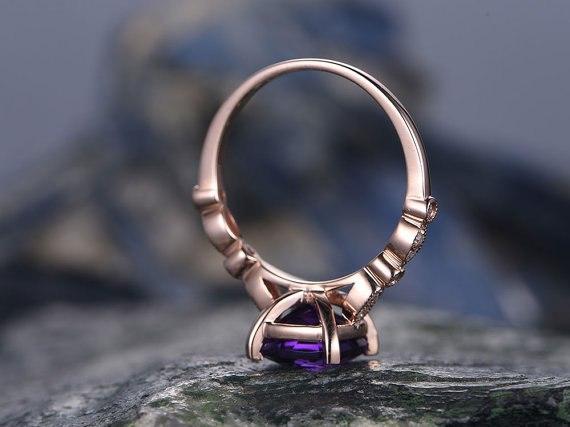 1.50 Carat Purple Cushion Amethyst and Diamond Art Deco Engagement Ring in Rose Gold