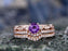 Bestselling 2 Carat Purple Amethyst and Diamond Art Deco Trio Wedding Ring Set with Engagement Ring and 2 wedding bands in Rose Gold