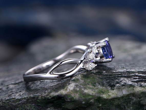 1.25 Carat Round Cut Tanzanite and Diamond Engagement Ring in White Gold