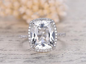 2.50 Carat  Oval Cut White Topaz and Diamond Halo Engagement Ring in White Gold