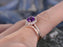 2.50 Carat Purple Round Amethyst and Diamond Floral Halo Curved Wedding Ring Set in Rose Gold
