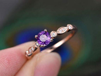 1.25 Carat Round Amethyst and Diamond Art Décor Engagement Ring in Rose Gold