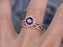 2 Carat Purple Amethyst and Diamond Floral Halo Wedding Engagement Ring set in Rose Gold