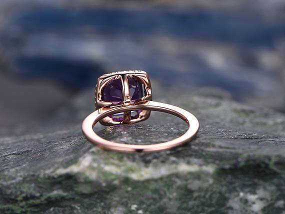 Bestselling 1.25 Carat Cushion Amethyst and Diamond Halo Engagement in Rose Gold
