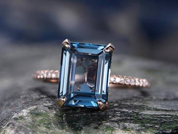 1.50 Carat Emerald Cut London Blue Topaz and Diamond Half Infinity Engagement Ring in Rose Gold