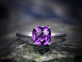 1 Carat Cushion Amethyst Solitaire Engagement Ring for Women in White Gold