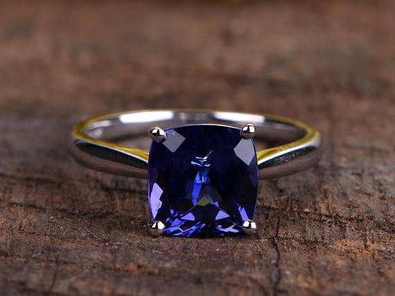 1.50 Carat Cushion Tanzanite Solitaire Engagement Ring in White Gold