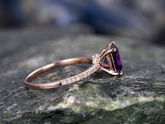 1.25 Carat Princess Amethyst and Diamond Engagement Ring in Rose Gold