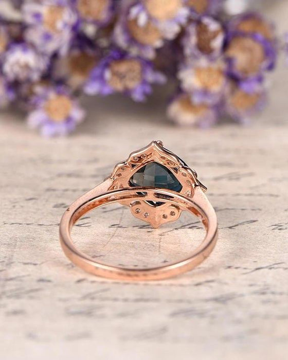 2 Carat Cushion London Blue Topaz and Diamond Art Deco Engagement Ring in Rose Gold