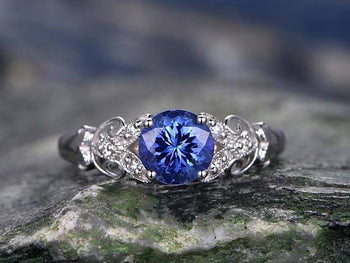 1.25 Carat Round Cut Tanzanite Floral Engagement Ring in White Gold