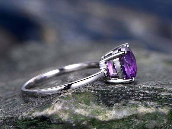 1 Carat Cushion Amethyst Solitaire Engagement Ring for Women in White Gold