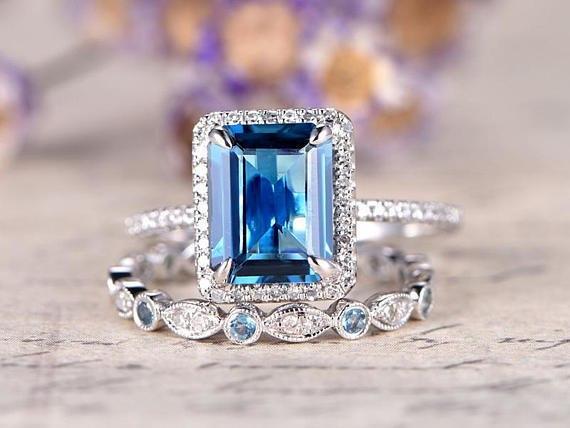 2 CT Emerald Cut Blue Topaz Diamond 925 Sterling Silver Unisex Engagem –  atjewels.in