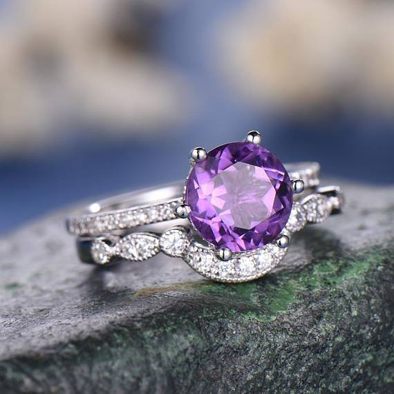 9ct Rose Gold Amethyst Ring Chester 1918 UK Size P, US 7.75 - Ruby Lane