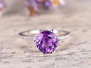 1.25 Carat Round Amethyst and Diamond Engagement Ring in White Gold