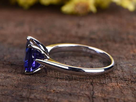 1.50 Carat Cushion Tanzanite Solitaire Engagement Ring in White Gold