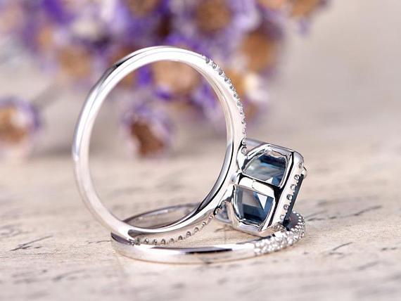 1.50 Carat Emerald Cut London Topaz and Diamond Engagement Ring in White Gold