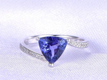 1.50 Carat Trillion Tanzanite Diamond Unique Pave Engagement Ring in White Gold