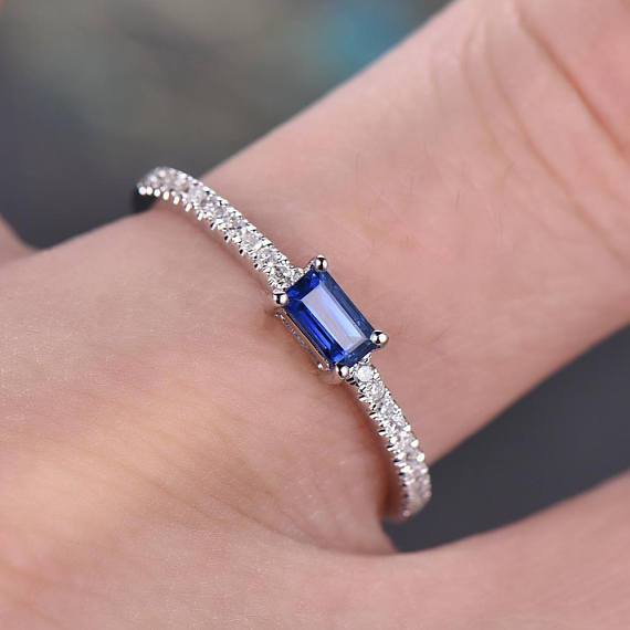 1.25 Carat Baguette Tanzanite Half Eternity Engagement Ring in White Gold