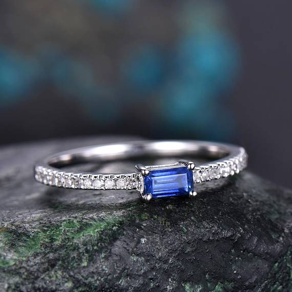 1.25 Carat Baguette Tanzanite Half Eternity Engagement Ring in White Gold