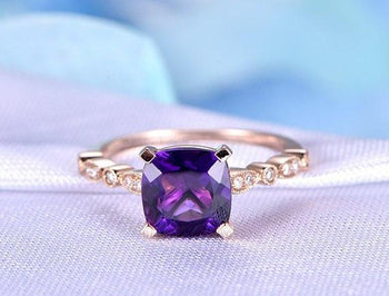 1.25 Carat Cushion Amethyst and Diamond Art Deco Engagement Ring in Rose Gold