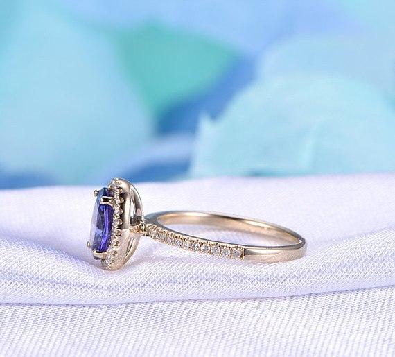 1.50 Carat Halo Oval Cut Tanzanite Diamond Half Infinity Engagement Rings in Yellow Gold