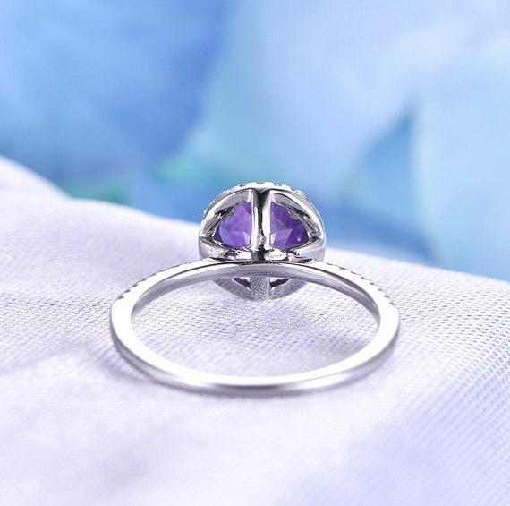 1.25 Carat Round Amethyst and Diamond Halo Engagement Ring in White Gold