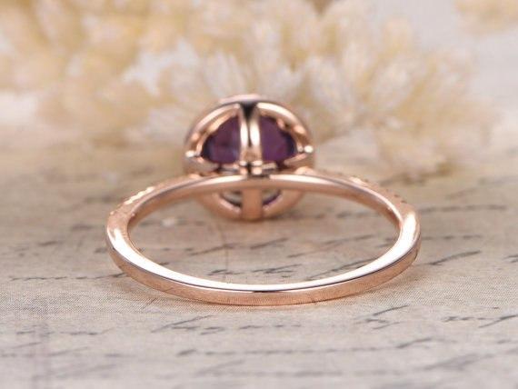 1.25 Carat Round Amethyst and Diamond Halo Migraine Engagement Ring in Rose Gold
