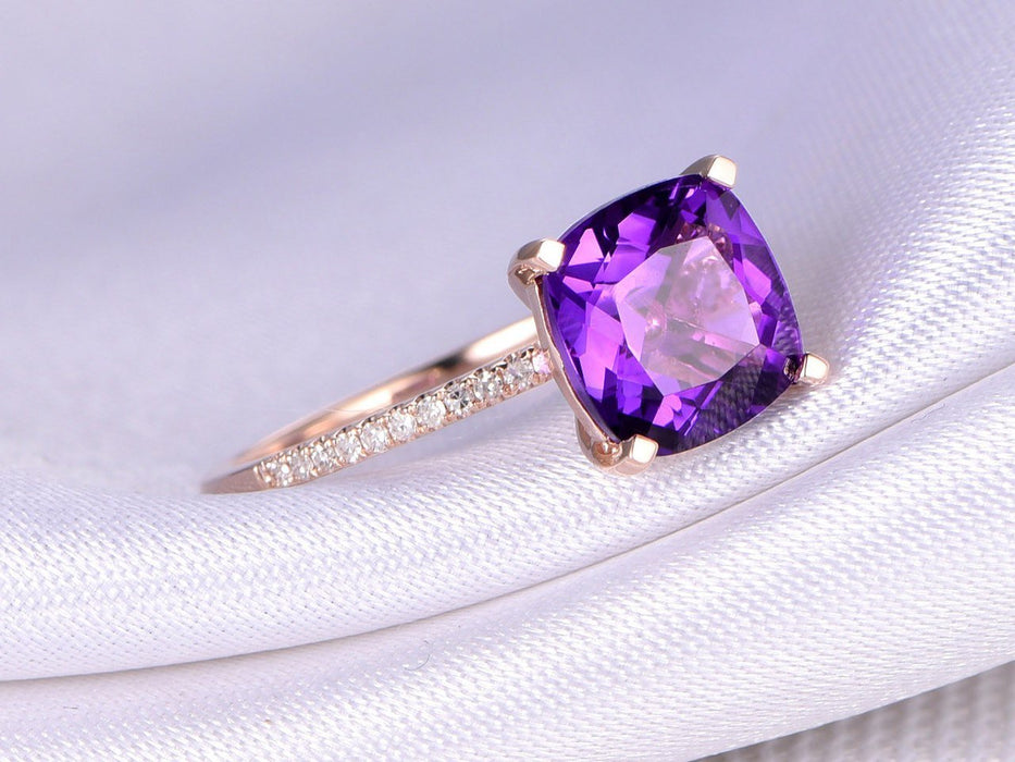 1.50 Carat Round Amethyst and Diamond Engagement Ring in Rose Gold