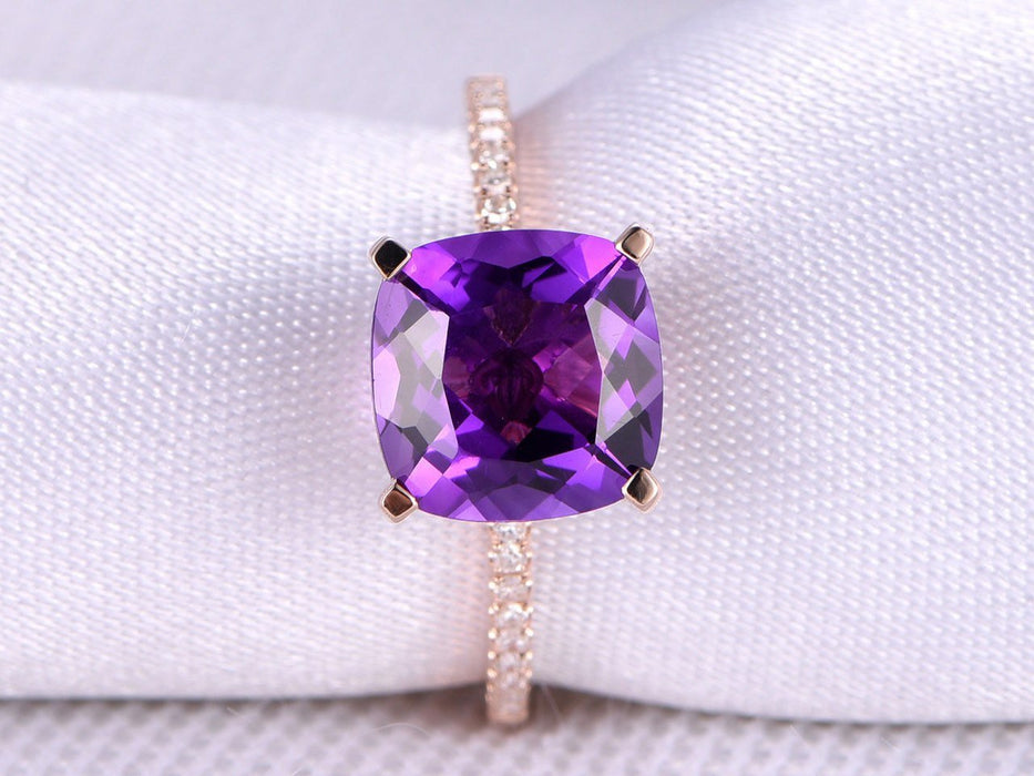 1.50 Carat Round Amethyst and Diamond Engagement Ring in Rose Gold